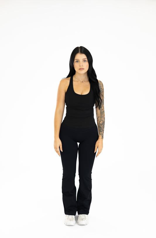 V FRONT FLARE PANT - BLACK